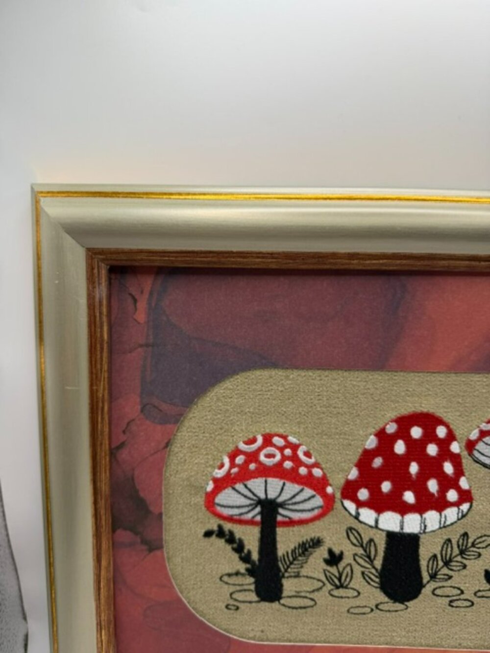Homemade Red Mushroom Embroidery Art - Picture 6 of 7